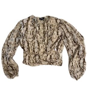 Bardot blouse- snakeskin print cropped peasant sleeve